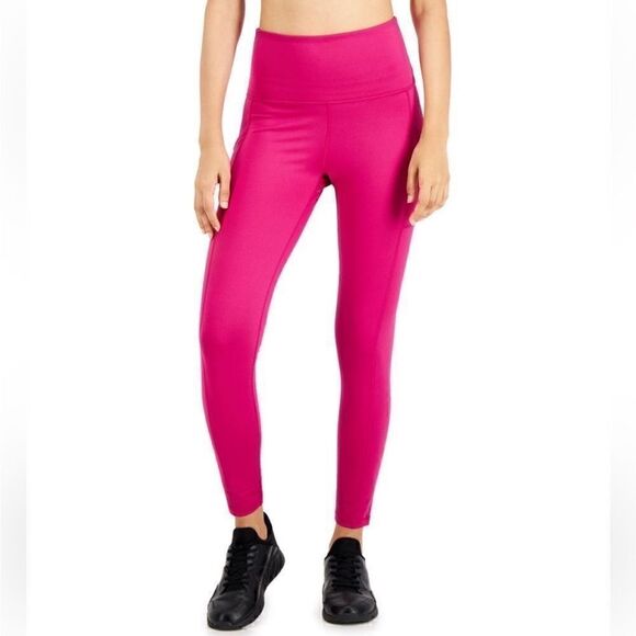 Women's Compression High-Waist Side-Pocket 7/8 Length Leggings, Xs fiery pink - Picture 1 of 10